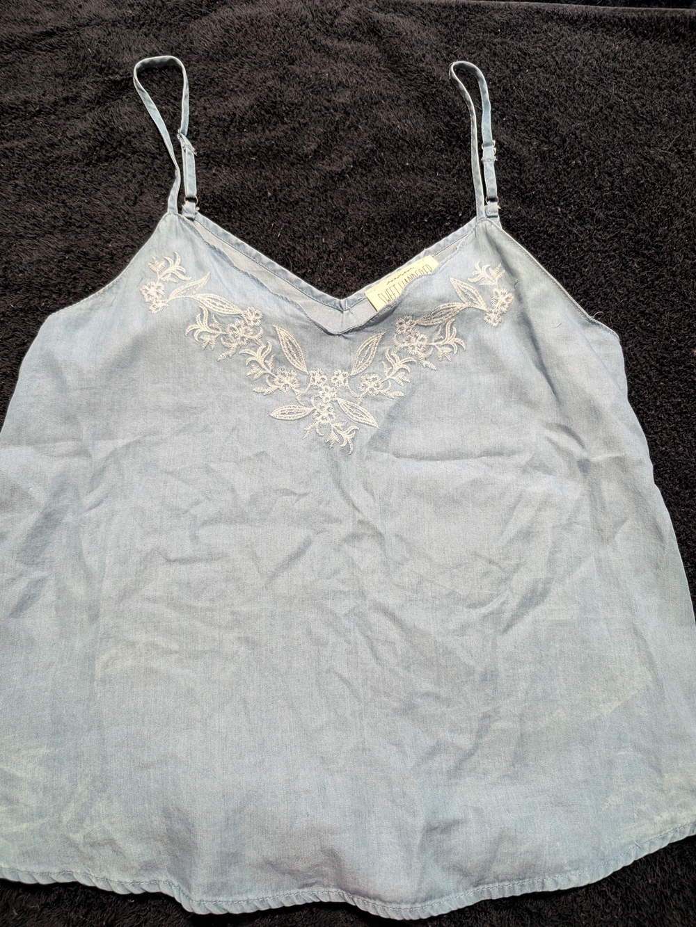 Sweet Wanderer Light Blue Embroidered Tank Top
